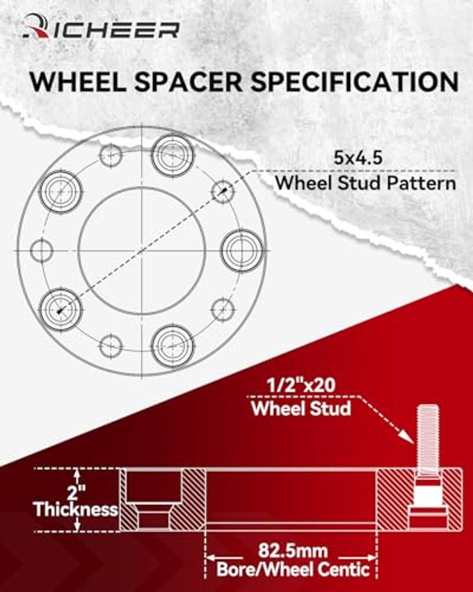 Richeer 5X4.5 Wheel Spacers Compatible With Tj Xj Yj Kj Kk Zj, 4Pcs 2 Inch 5X114.3Mm Wheel Spacer With 1/2-20 Studs & 82.5 Mm Center Bore 5 Lug Wheel Spacers For Explorer Ranger Mustang - Image 3