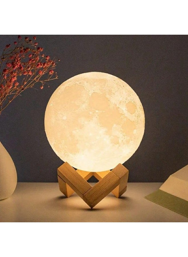 Generic 3D Moon Lamp - 3D Printed Moon Night Light Warm and Cold Light for Home Decoration 15cm - With Plastic Stand - Suitable for All Kinds of Decoration  - Image 1