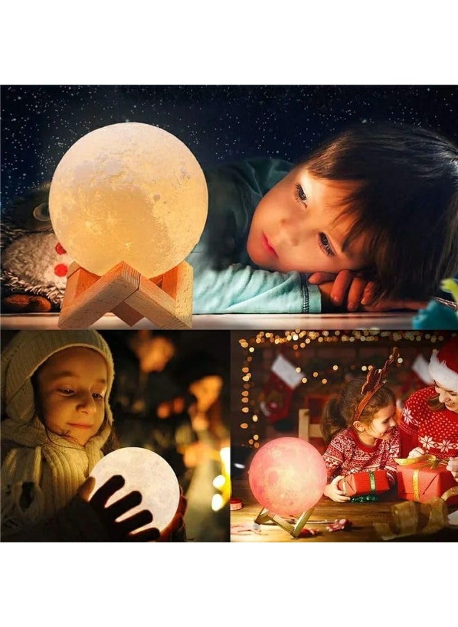 Generic 3D Moon Lamp - 3D Printed Moon Night Light Warm and Cold Light for Home Decoration 15cm - With Plastic Stand - Suitable for All Kinds of Decoration  - Image 3
