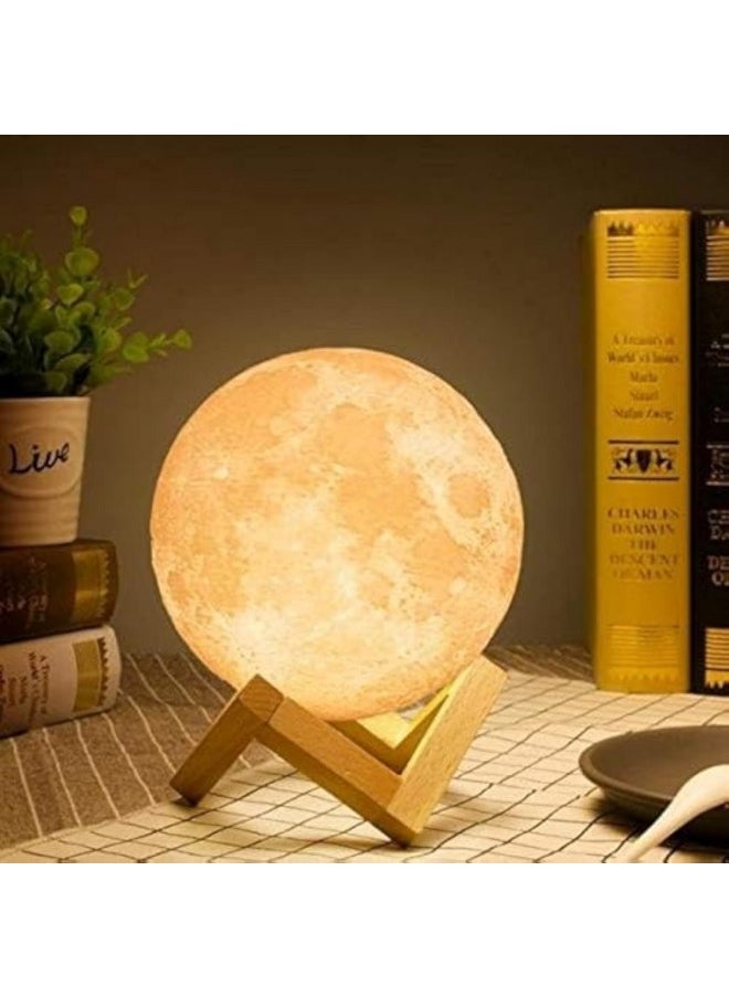 Generic 3D Moon Lamp - 3D Printed Moon Night Light Warm and Cold Light for Home Decoration 15cm - With Plastic Stand - Suitable for All Kinds of Decoration  - Image 2