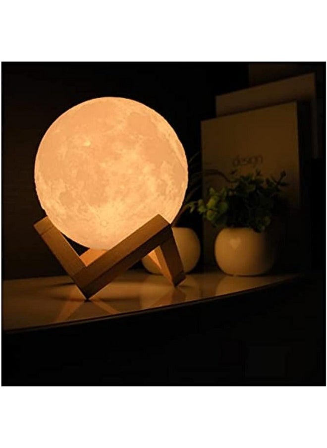 Generic 3D Moon Lamp - 3D Printed Moon Night Light Warm and Cold Light for Home Decoration 15cm - With Plastic Stand - Suitable for All Kinds of Decoration  - Image 4