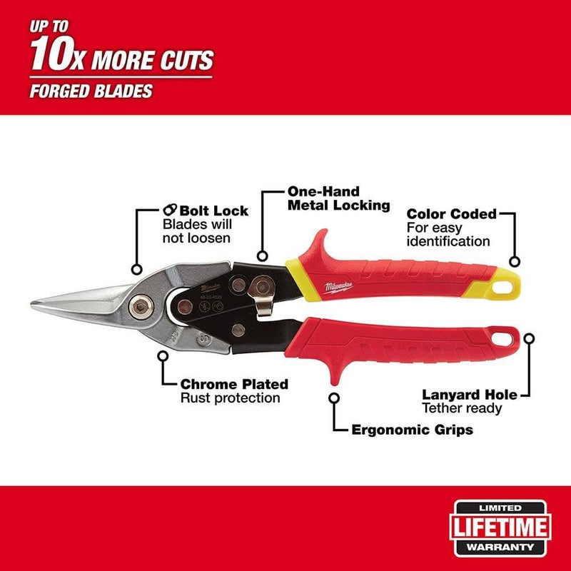 Milwaukee 48-22-4530 48224530 Metal Aviation Snips Straight Cut, Red - Image 3