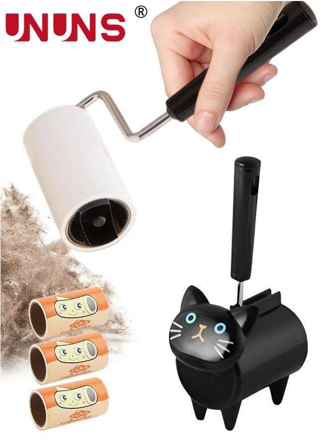 UNUNS Lint Roller,Cat Shaped 8cm 60 Sheet Roller Remover Hair Kit,Lint With 3 Interchangeable Rollers,Hair For Couch,Furniture,Carpet,Car Seat,Reusable Pet  - Image 1