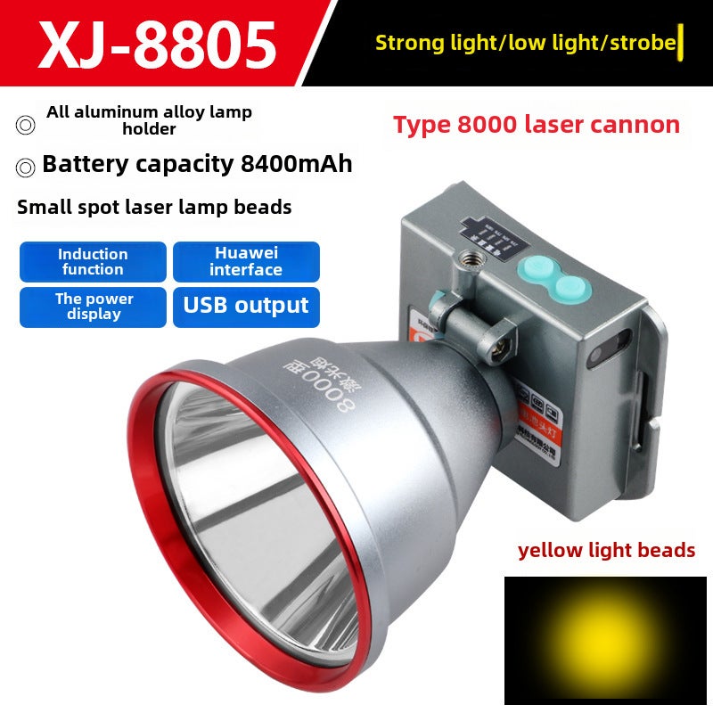 2024 High-Power LED Headlamp for Night Fishing 8805 yellow light multi-function induction three lithium large laser lamp beads 8805 yellow light multi-function induction three lithium large laser lamp beads