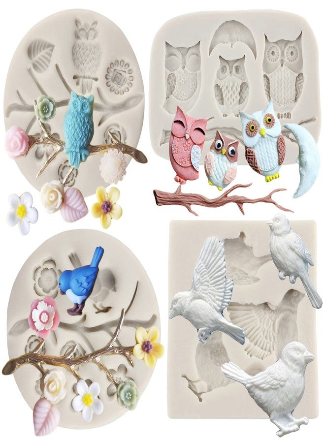 Sijiangmold Bird Silicone Molds Owls Tree Branch Fondant Mold Set of 4 - Image 1