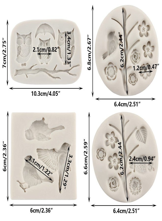 Sijiangmold Bird Silicone Molds Owls Tree Branch Fondant Mold Set of 4 - Image 2