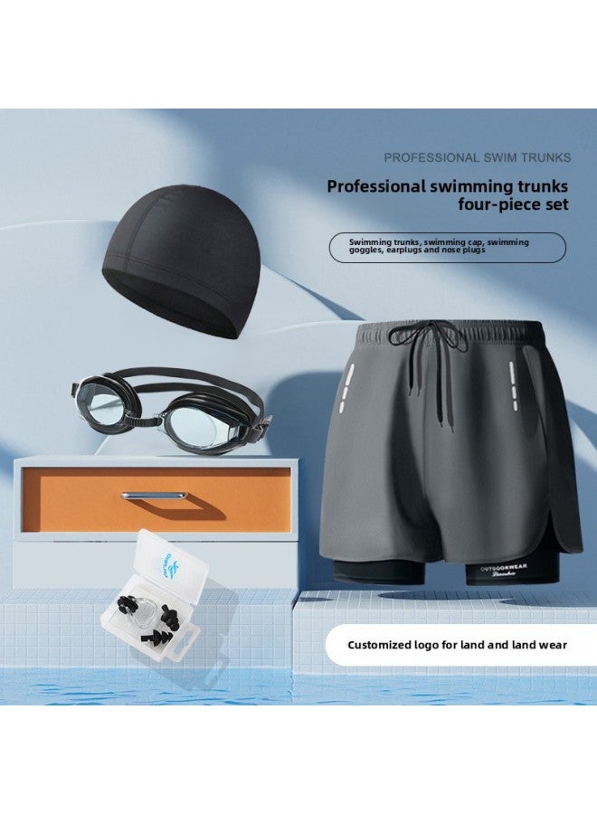 Loquat Men's Double-layer Quick-drying Swimming Trunks Breathable Boxers Swimming Suit Summer Comfortable Shorts Sports Swimming Suit-Color:Black- - Image 2