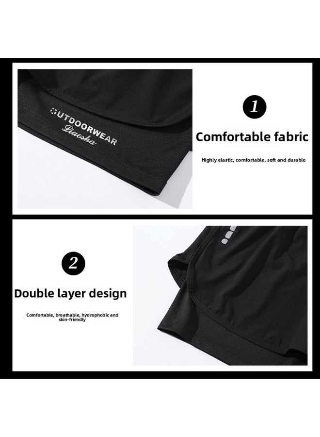 Loquat Men's Double-layer Quick-drying Swimming Trunks Breathable Boxers Swimming Suit Summer Comfortable Shorts Sports Swimming Suit-Color:Black- - Image 4