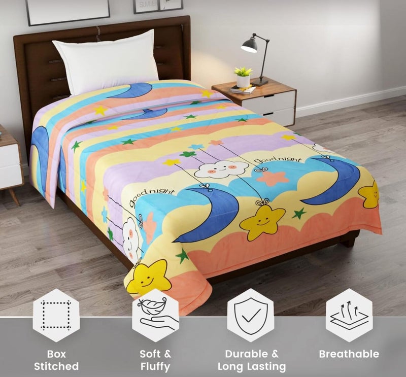 Filymore Good Night Comforter for Kids Girls - Cute Cartoon Print Single Bed Blanket, Microfiber Dohar for Boys & Girls | Soft Kids Winter & Summer Quilt |60x90 Inches (Beige) - Image 2