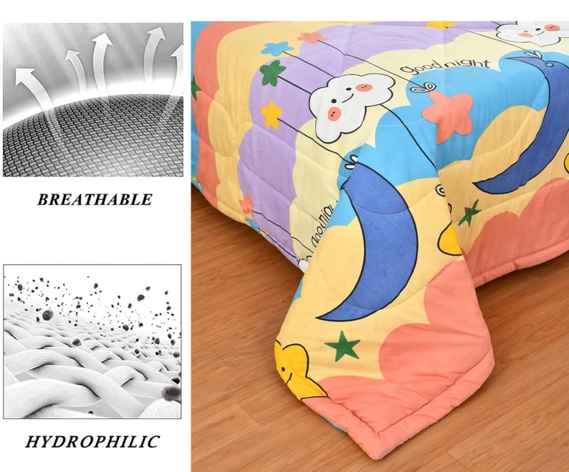 Filymore Good Night Comforter for Kids Girls - Cute Cartoon Print Single Bed Blanket, Microfiber Dohar for Boys & Girls | Soft Kids Winter & Summer Quilt |60x90 Inches (Beige) - Image 3