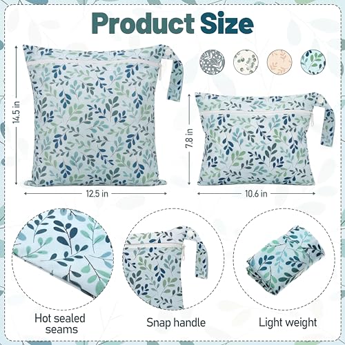 Reginary 8 Pack Wet Dry Bags Large Small Waterproof Reusable Travel Zipper Pouches for Baby Diapers Family Wet Clothes Beach Swimsuits Toiletries2 SizesLeafMulticolor - Image 3