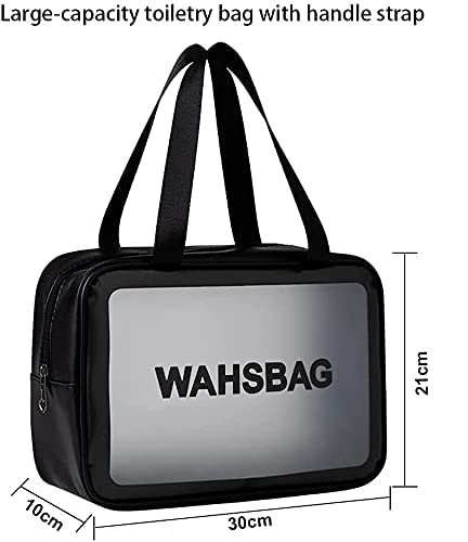 BESTOTTAM Toiletry Bag Wash Make Up Bag PVC Waterproof Zippered Cosmetic Bag Portable Carry Pouch for Women Men Black Large - Image 2