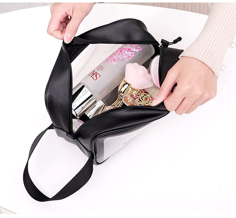 BESTOTTAM Toiletry Bag Wash Make Up Bag PVC Waterproof Zippered Cosmetic Bag Portable Carry Pouch for Women Men Black Large - Image 3