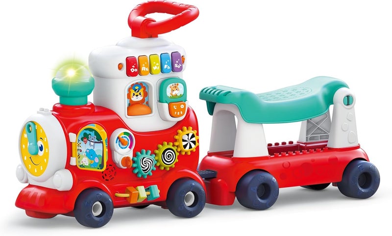 HOLA 4in1 Push Walker & Ride-on Learning Train, Interactive Toy w/Music, Lights & Sounds, Convertible Push Walker, Pull-Along Wagon, Learning Activity, Motor Skills & Imagination for Kids 12M+ - Image 1