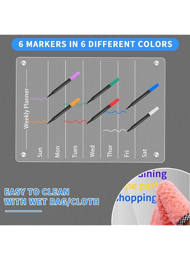 erorex Magnetic Acrylic Dry Erase Board For Refrigerator Acrylic Calendar For Fridge Weekly Monthly Acrylic White Board For Fridge Includes 6 Markers Pen Holder And Rag Weekly Planner + Blank  - Image 5