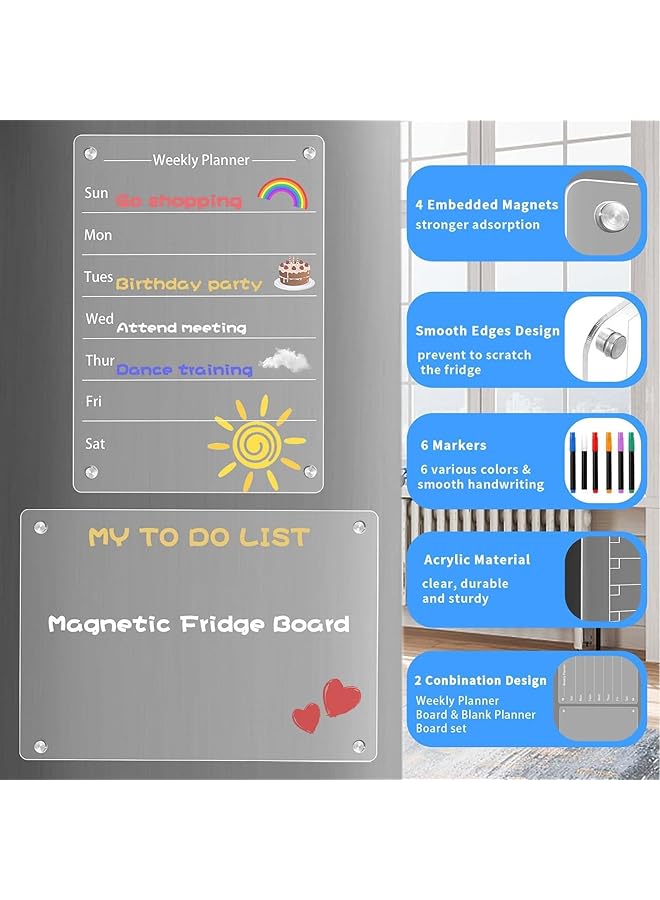 erorex Magnetic Acrylic Dry Erase Board For Refrigerator Acrylic Calendar For Fridge Weekly Monthly Acrylic White Board For Fridge Includes 6 Markers Pen Holder And Rag Weekly Planner + Blank  - Image 4