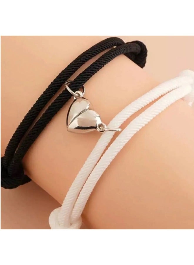 2-Piece Adjustable Couple Bracelets for Couples & Best Friends – Black & White Heart Charm Matching Set with Kraft Envelope & Postcard – Romantic Gift for Eid al Adha  - Image 5