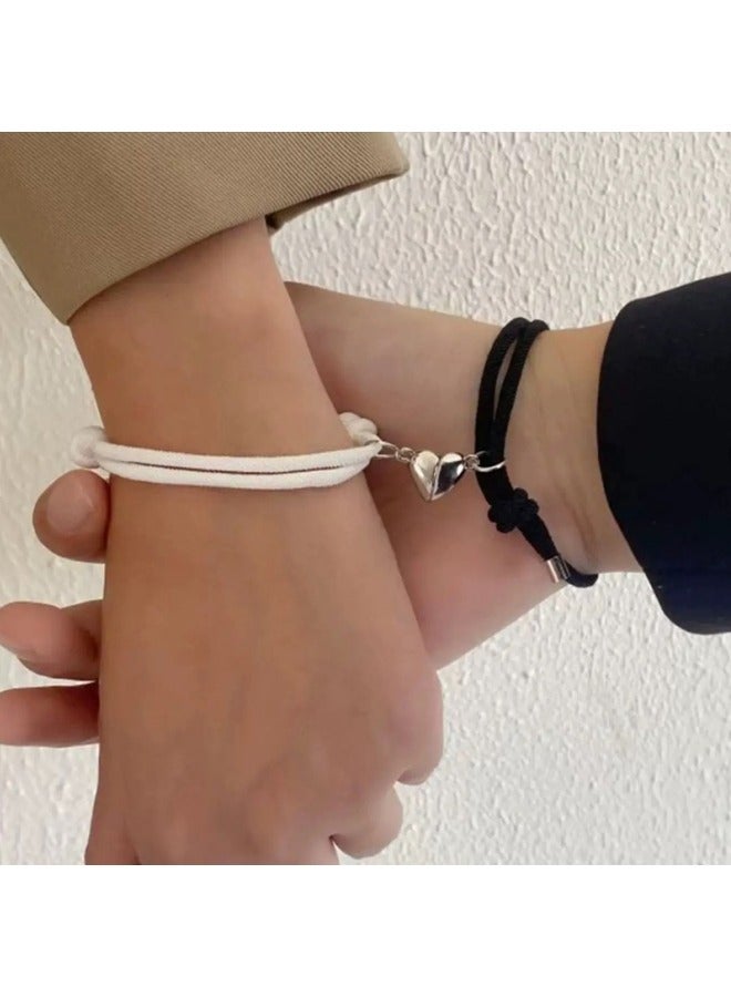 2-Piece Adjustable Couple Bracelets for Couples & Best Friends – Black & White Heart Charm Matching Set with Kraft Envelope & Postcard – Romantic Gift for Eid al Adha  - Image 3