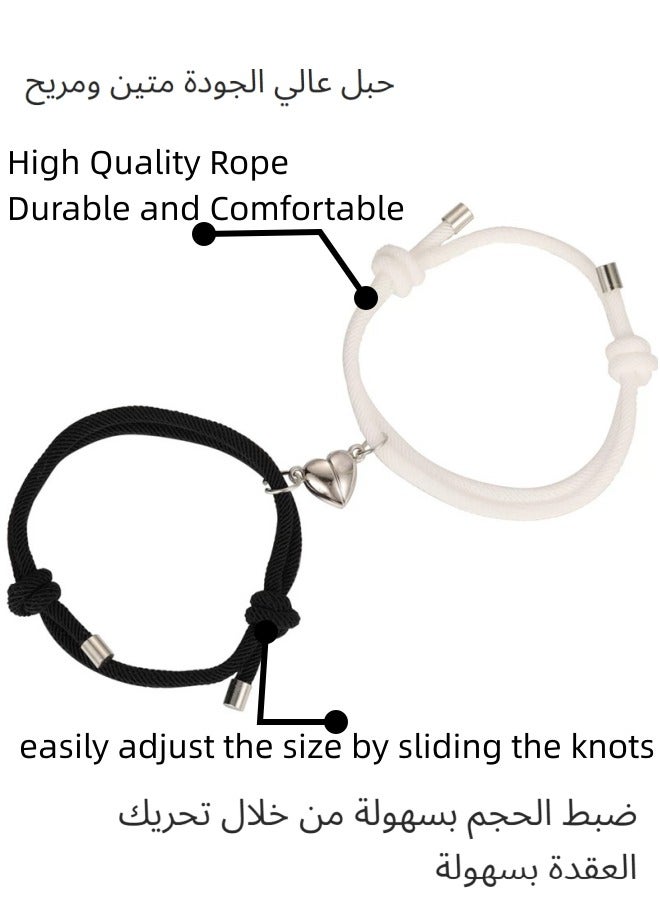 2-Piece Adjustable Couple Bracelets for Couples & Best Friends – Black & White Heart Charm Matching Set with Kraft Envelope & Postcard – Romantic Gift for Eid al Adha  - Image 4