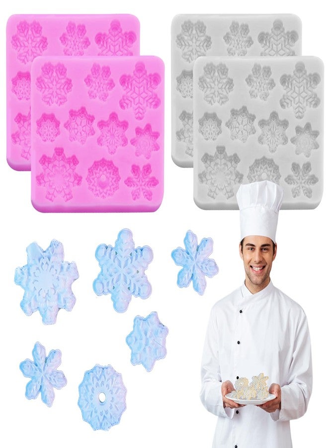 LZEDIRA 4 Pcs Christmas Snowflake Silicone Molds, Winter Snowflake Fondant Silicone Mold, Holiday Baking Molds for Clay Crafts, Candy and DIY Cake Baking Decoration - Image 1