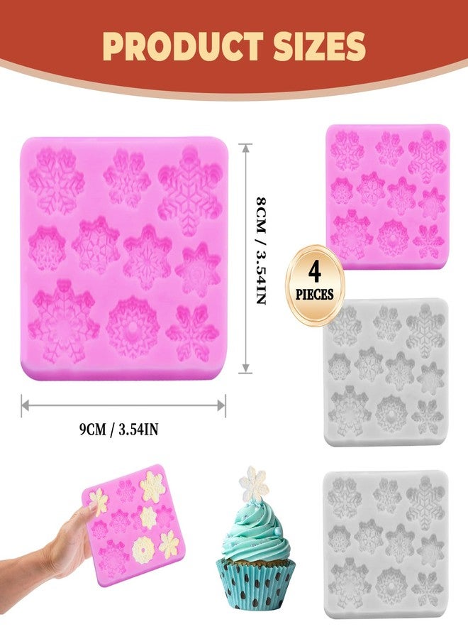 LZEDIRA 4 Pcs Christmas Snowflake Silicone Molds, Winter Snowflake Fondant Silicone Mold, Holiday Baking Molds for Clay Crafts, Candy and DIY Cake Baking Decoration - Image 2