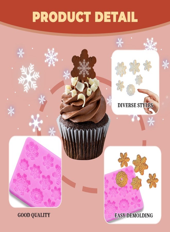 LZEDIRA 4 Pcs Christmas Snowflake Silicone Molds, Winter Snowflake Fondant Silicone Mold, Holiday Baking Molds for Clay Crafts, Candy and DIY Cake Baking Decoration - Image 3
