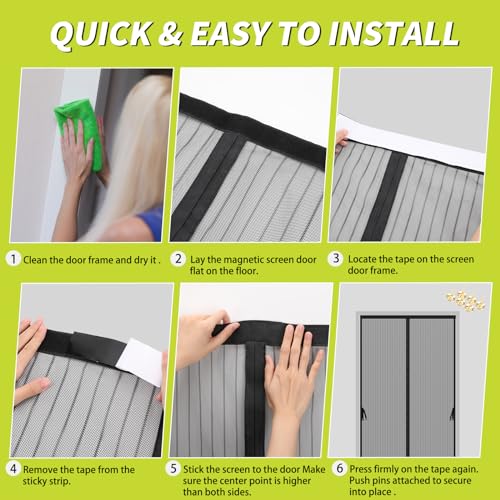 Iduontis Magnetic Screen Door - Fits Door Opening 36x96 in, Actual Screen Size 38x97 in, Hands Free Mesh Partition,Heavy Duty Screen Door Mesh Curtain Keeps Bugs Out, Frame Hook & Loop, Pet and Kid Friendly - Image 4