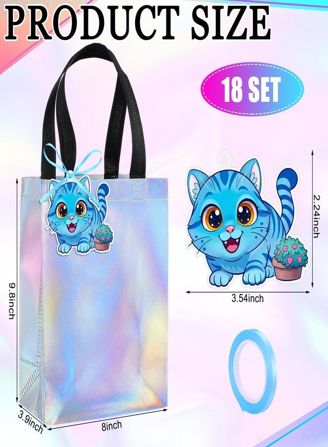 Abbylike 18 Pcs Kpop themed Party Tiger Gift Bags with Handle, Iridescent Kpop Themed Favor Bags 10 x 8 x 4 Inch Non-woven Holographic with Tiger Labels for Birthday Party Decoration - Image 2