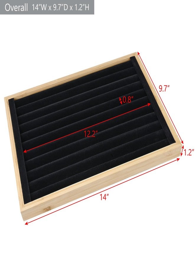 MOOCA 2 Pcs Bamboo Ring Display Tray Set with Black Suede Lining, Ring Organizer for Jewelry Storage and Display, Beige Color, 14W x 9.7D x 1.2H in - Image 2