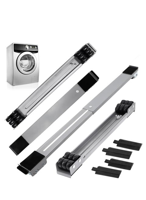 NEW Universal Extendable Furniture Appliance Rollers (4 Pack) – Heavy-Duty Mover Tools with 24 Rollers  Brakes, Strong Base for Washing Machines, Refrigerators, Dryers, Grey