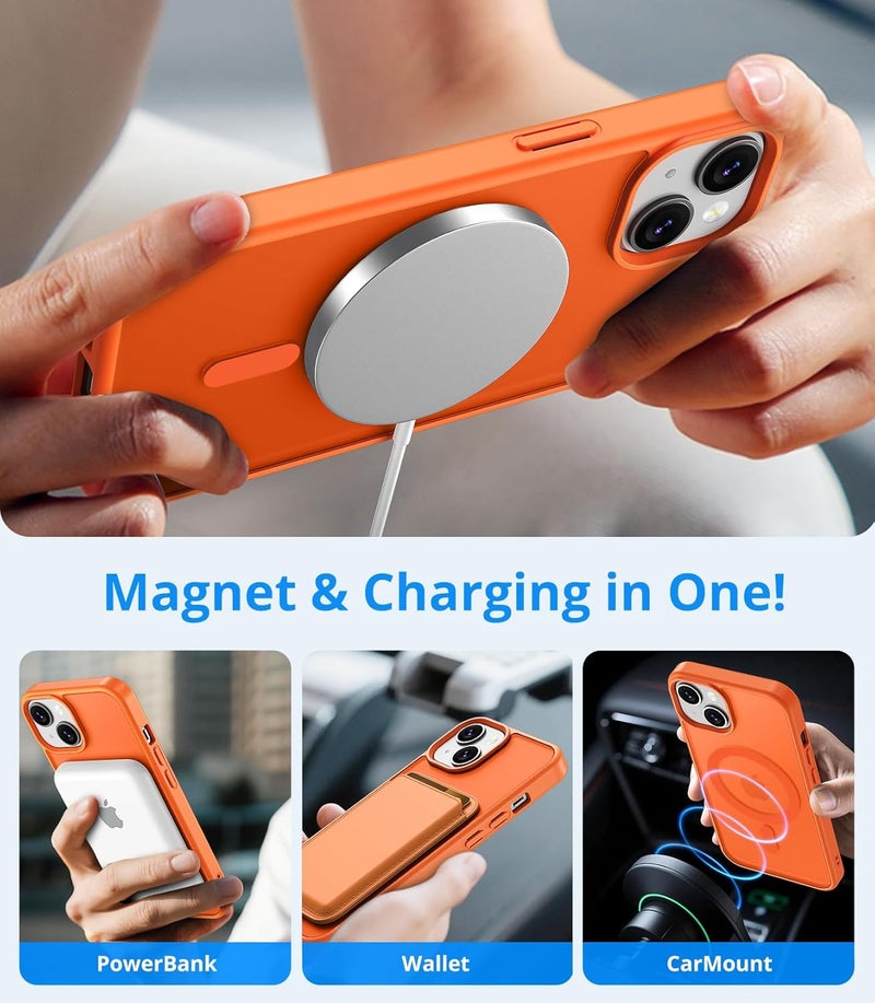 حافظة مغناطيسية لـ iPhone 15 مع واقي شاشة زجاج مقسى (عبوة واحدة)، متوافقة مع MagSafe، حماية من السقوط بدرجة عسكرية، حافظة مقاومة للصدمات غير لامعة شفافة نحيفة - برتقالي - Image 3