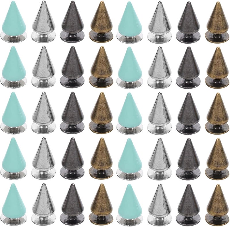 Lurrose 7x10mm Cone Rivet Studs Screw Back Set for Handbag Hardware, Metal Rivet Embellishments with Silver, Gunmetal, Antique Copper, and Light Blue, 40 Pieces for Leathercraft and Bag - Image 1