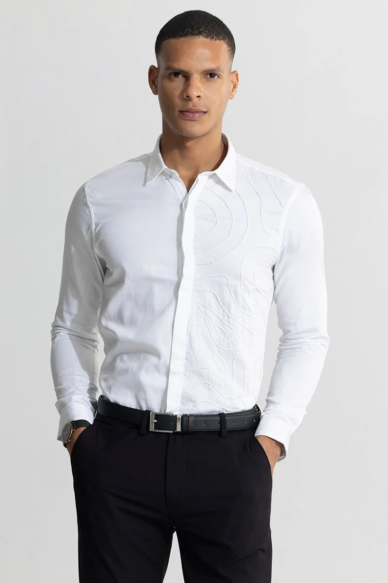 SNITCH White Embellished Long Sleeve Slim Fit Formal Shirt