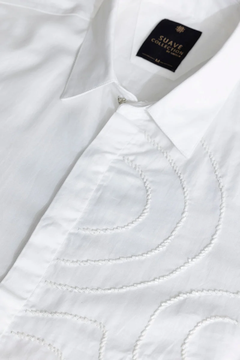 SNITCH White Embellished Long Sleeve Slim Fit Formal Shirt