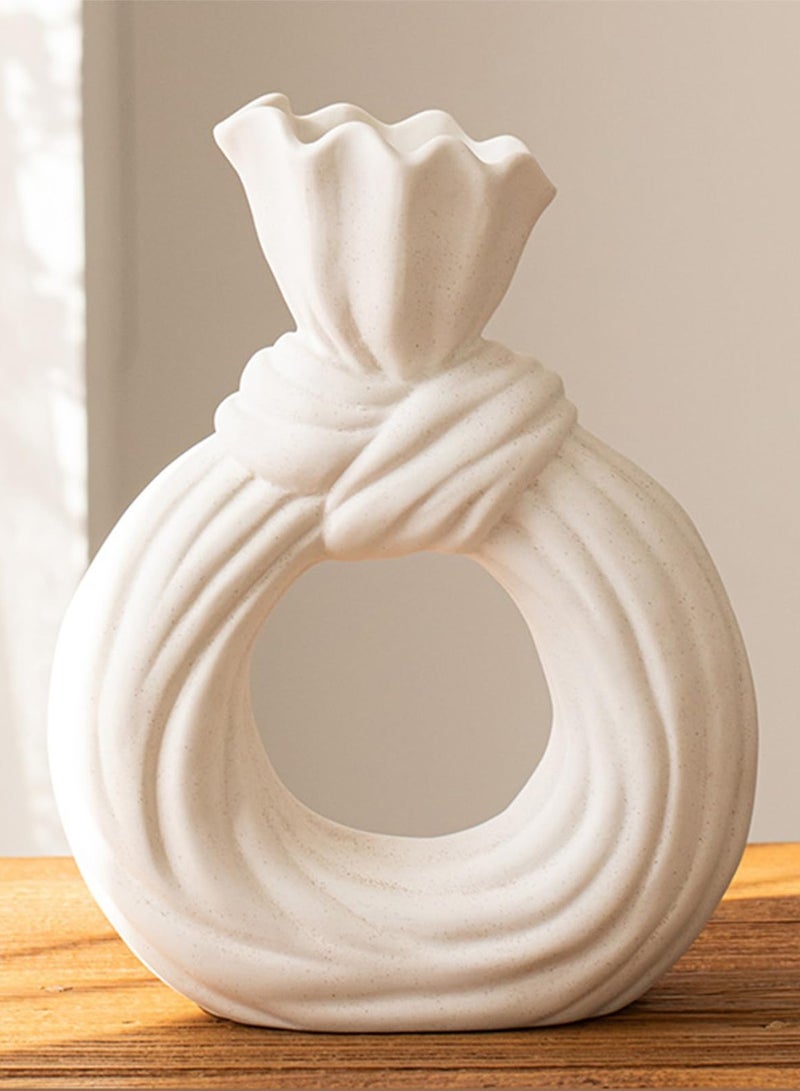 SYOSI Ceramic Vase, Round Matte Pampas Flower Vases, Dinner Table Decoration with Unique Bow, Bowknot vase for Modern Home Decor, Nordic Boho Ins Style Vase, Decorative Gift for Everybody - Image 1