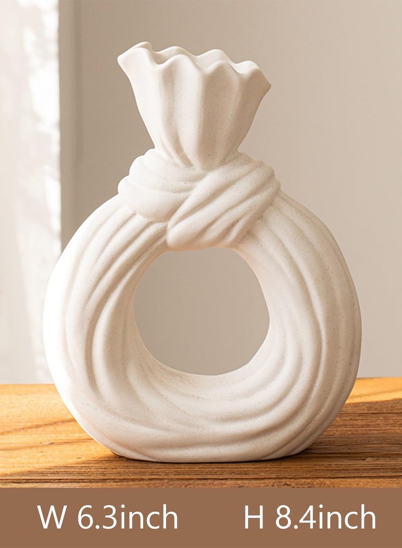 SYOSI Ceramic Vase, Round Matte Pampas Flower Vases, Dinner Table Decoration with Unique Bow, Bowknot vase for Modern Home Decor, Nordic Boho Ins Style Vase, Decorative Gift for Everybody - Image 5