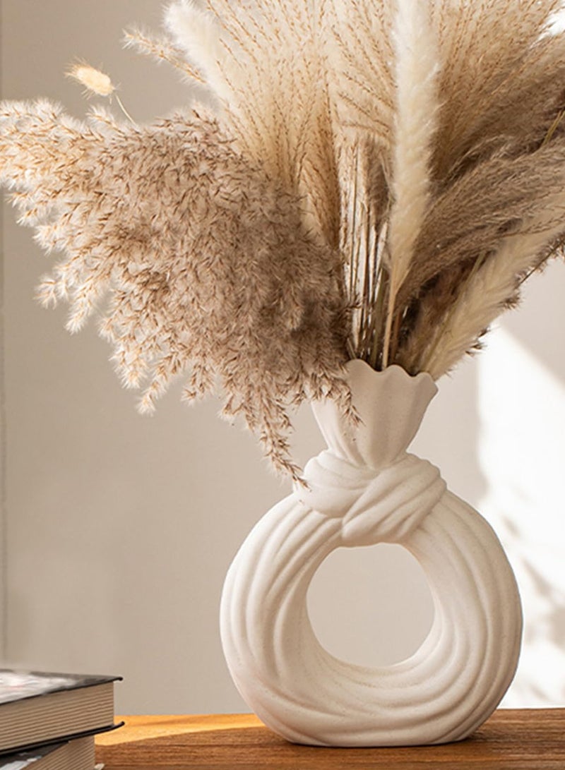 SYOSI Ceramic Vase, Round Matte Pampas Flower Vases, Dinner Table Decoration with Unique Bow, Bowknot vase for Modern Home Decor, Nordic Boho Ins Style Vase, Decorative Gift for Everybody - Image 2