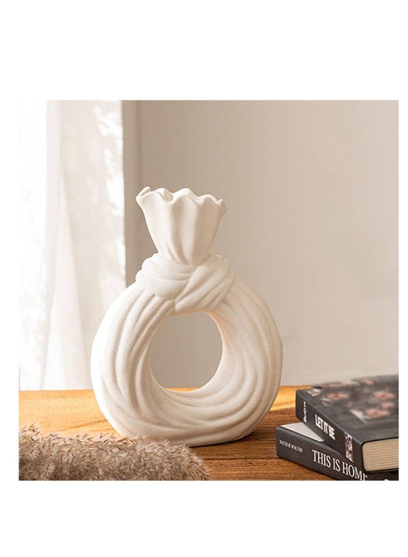 SYOSI Ceramic Vase, Round Matte Pampas Flower Vases, Dinner Table Decoration with Unique Bow, Bowknot vase for Modern Home Decor, Nordic Boho Ins Style Vase, Decorative Gift for Everybody - Image 4