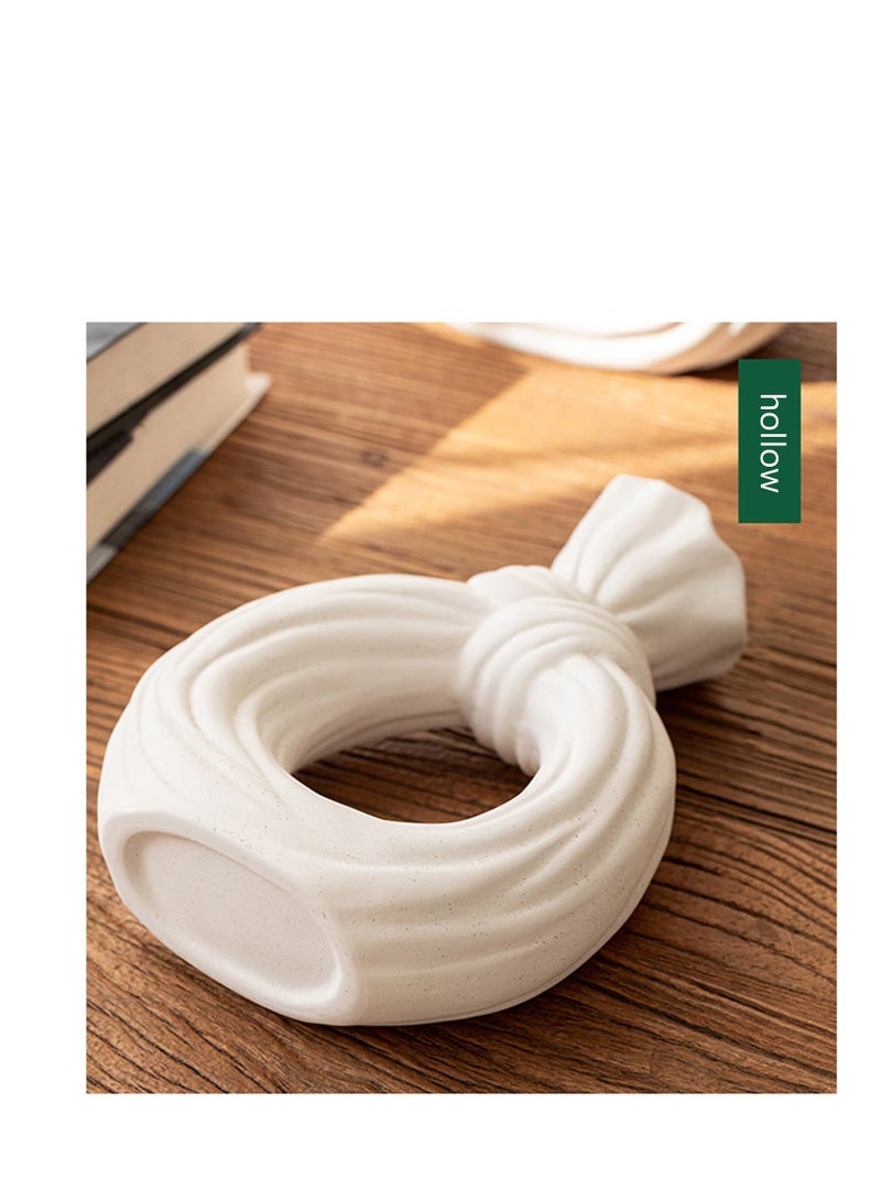 SYOSI Ceramic Vase, Round Matte Pampas Flower Vases, Dinner Table Decoration with Unique Bow, Bowknot vase for Modern Home Decor, Nordic Boho Ins Style Vase, Decorative Gift for Everybody - Image 3