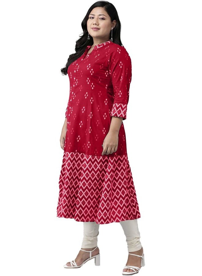 Yash Gallery كُرتا A-line مطبوعة من قطن ياش غاليري للنساء (أحمر، XS) - Image 2