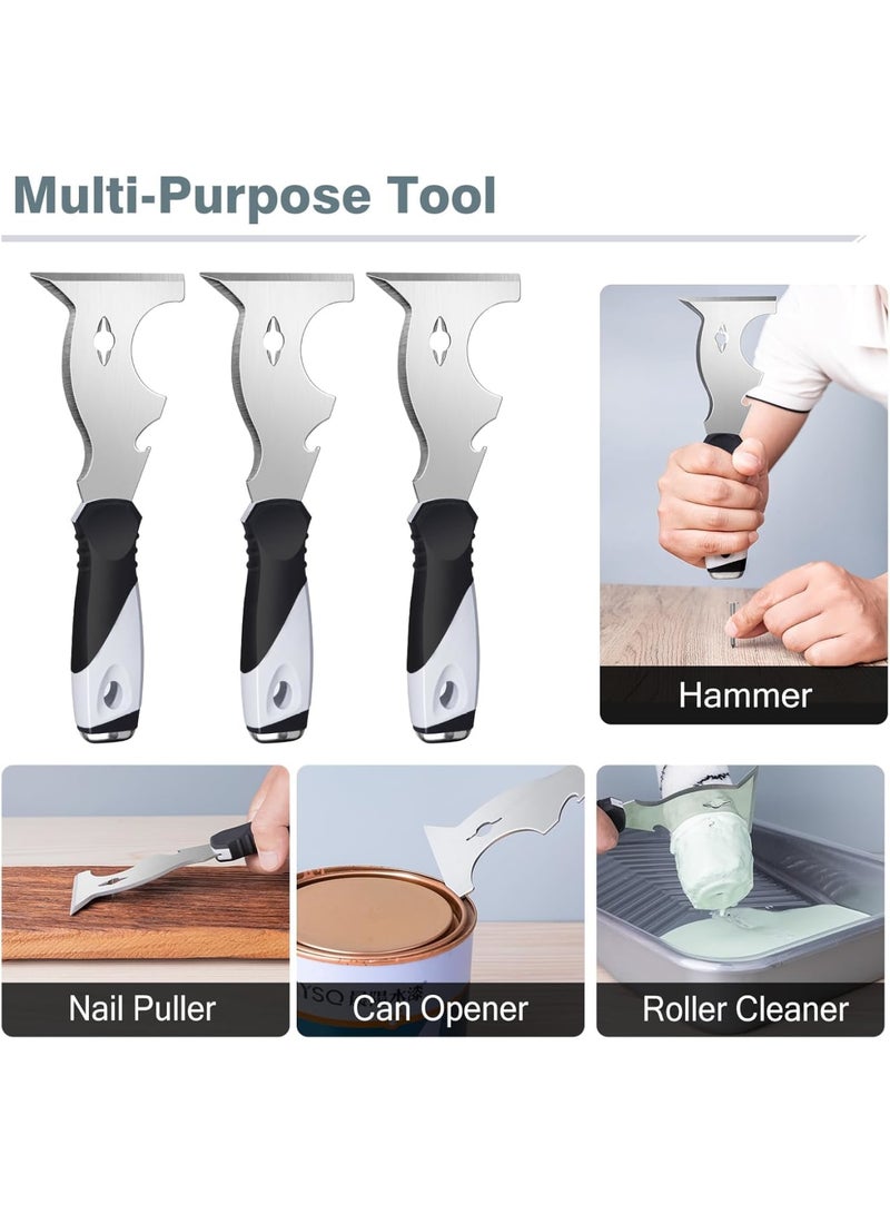 SYOSI Multi Use Putty Knife, 2 Pack, 10 in 1 Paint Scraper, Painters Tool with Hammer End, Taping Spackle Knife, for Wood Metal Surfaces - Image 2