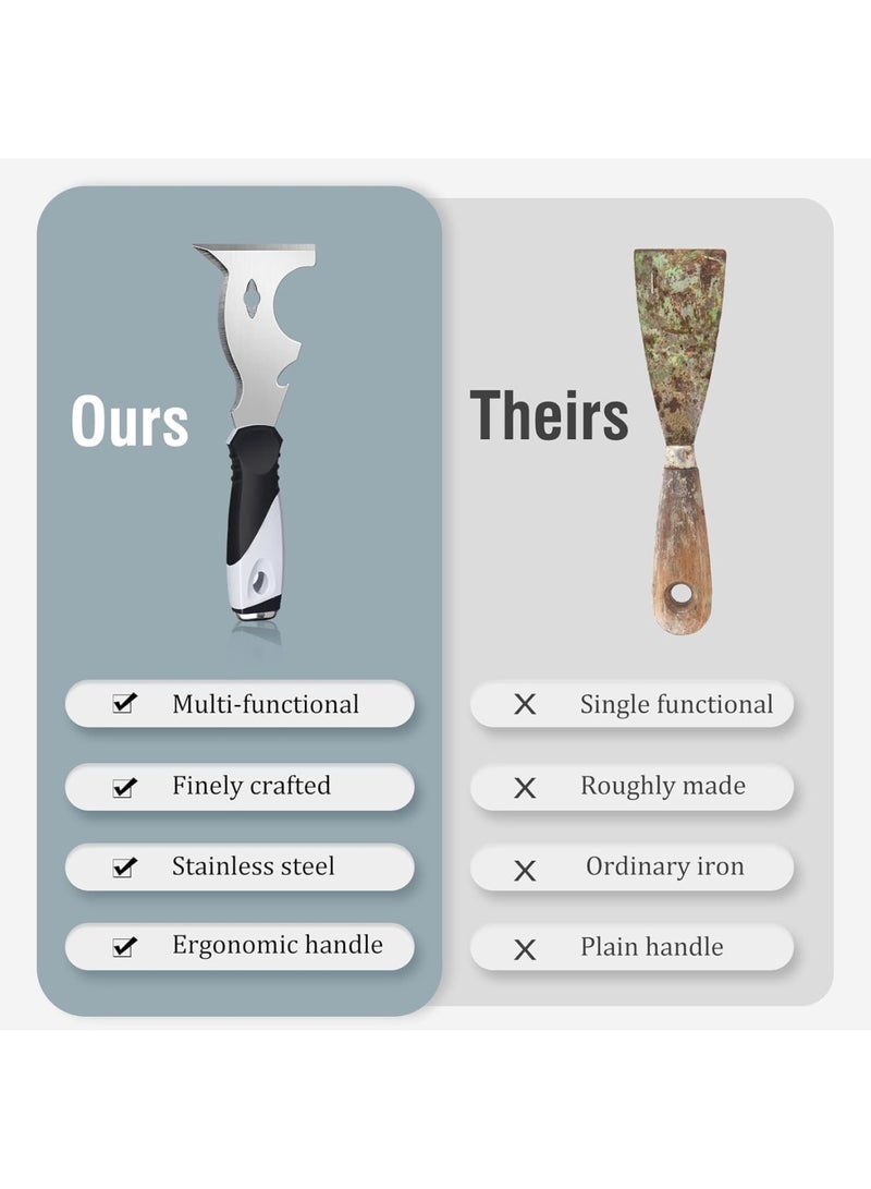 SYOSI Multi Use Putty Knife, 2 Pack, 10 in 1 Paint Scraper, Painters Tool with Hammer End, Taping Spackle Knife, for Wood Metal Surfaces - Image 5