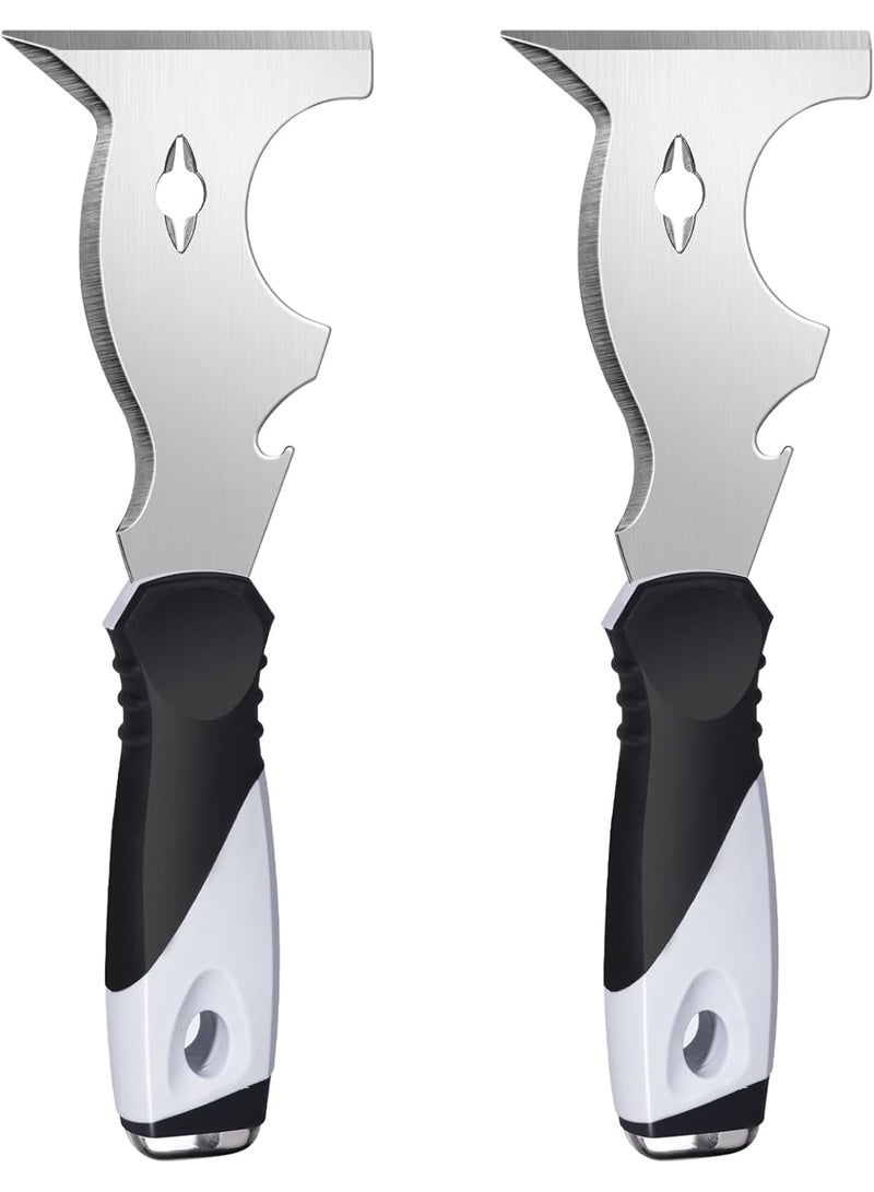 SYOSI Multi Use Putty Knife, 2 Pack, 10 in 1 Paint Scraper, Painters Tool with Hammer End, Taping Spackle Knife, for Wood Metal Surfaces - Image 1