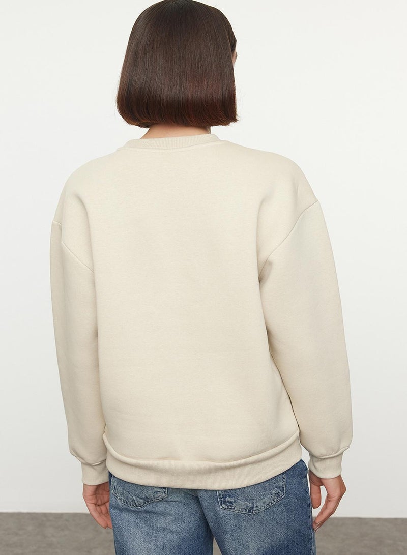 trendyol Stone Animal Embroidered Regular/Normal Fit Thick Fleece Inside Knitted Sweatshirt - Image 4
