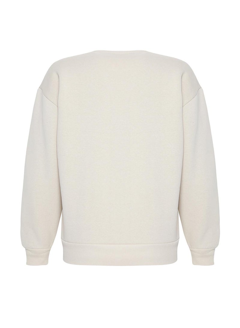 trendyol Stone Animal Embroidered Regular/Normal Fit Thick Fleece Inside Knitted Sweatshirt - Image 5