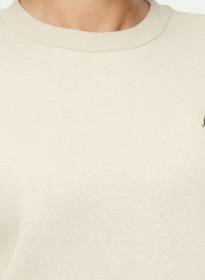trendyol Stone Animal Embroidered Regular/Normal Fit Thick Fleece Inside Knitted Sweatshirt - Image 3