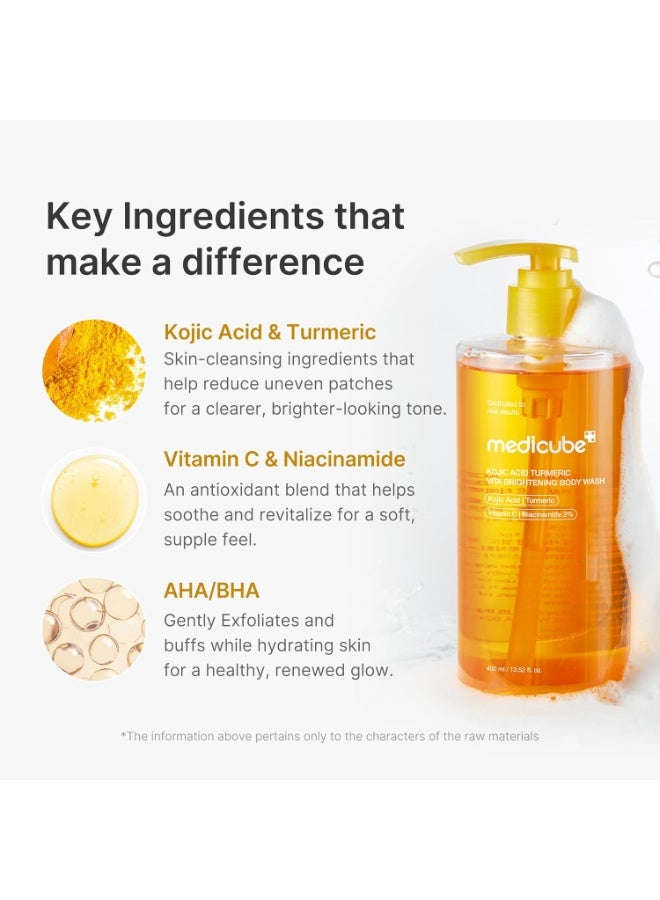 Medicube Kojic Acid Turmeric Brightening Body Wash | Gentle Shower Gel for Uneven Skin | Niacinamide, Vitamin C, AHA/BHA |400ml - Image 3