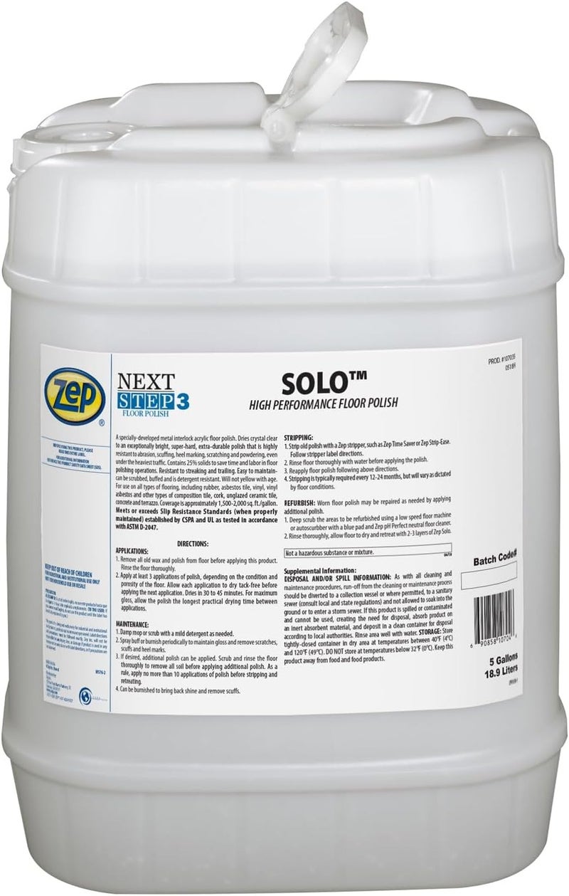 Zep Zep Solo High Performance Floor Polish  5 Gallon 1 Unit 107035  Durable and Protective Metal Interlock Gloss Shine Highly Resistant to Scuffs Heel Marks and Scratches  - Image 4