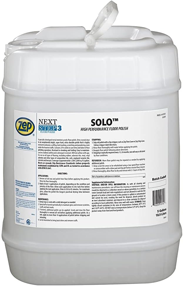 Zep Zep Solo High Performance Floor Polish  5 Gallon 1 Unit 107035  Durable and Protective Metal Interlock Gloss Shine Highly Resistant to Scuffs Heel Marks and Scratches  - Image 3