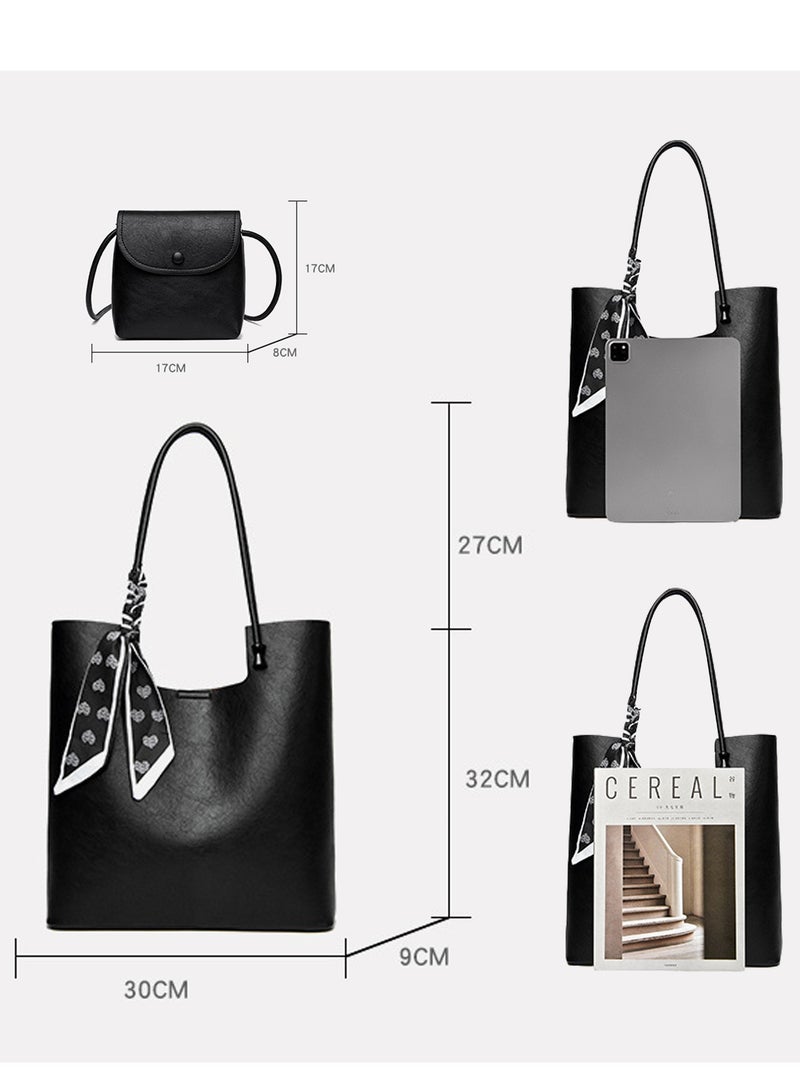 Women's 2Pcs Shoulder Bag Set Fashionable Tote Bag Handbag with Mini Crossbody Bag, Large Capacity PU Tote Bag for Ladies Girls  - Image 2